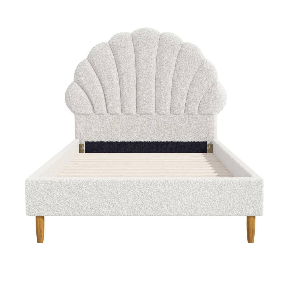Stylish Scallop Sherpa Boucle Bed Frame With Ottoman Set Single