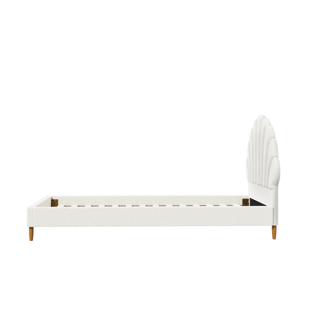Stylish Scallop Sherpa Boucle Bed Frame With Ottoman Set Single