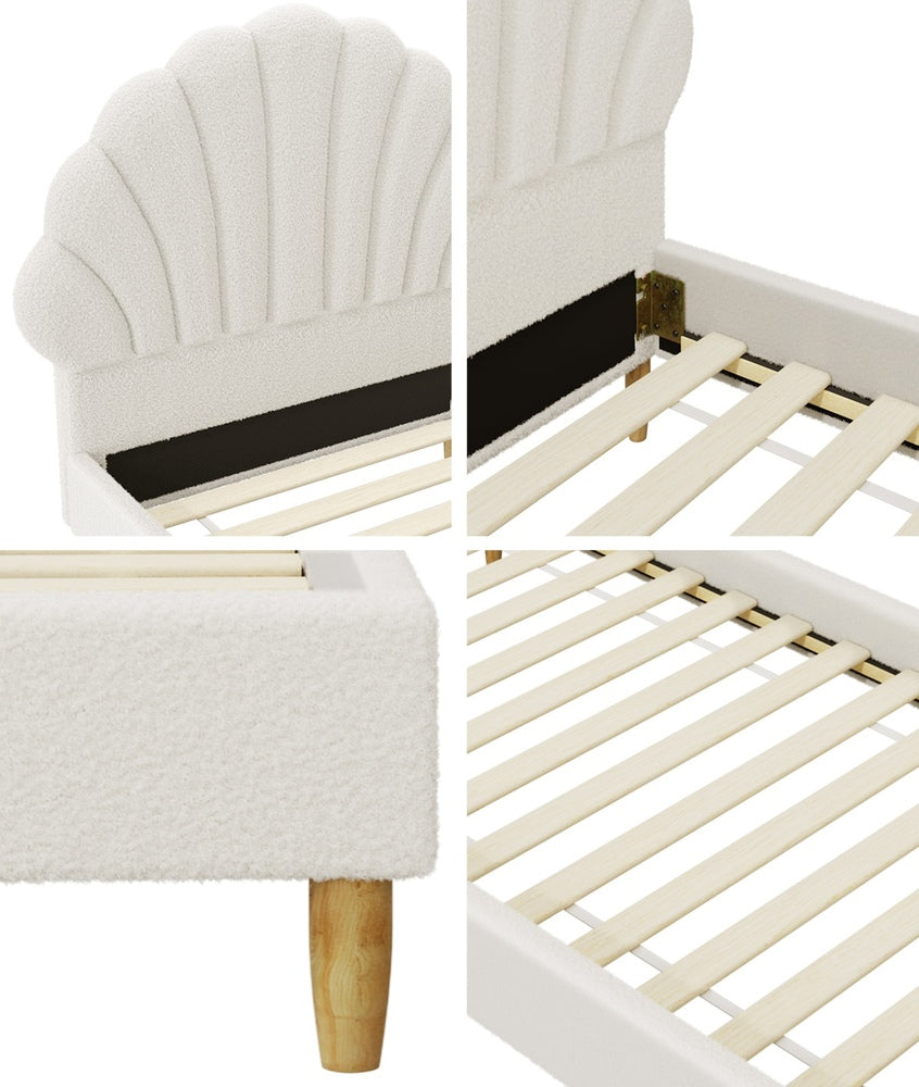 Stylish Scallop Sherpa Boucle Bed Frame With Ottoman Set Single