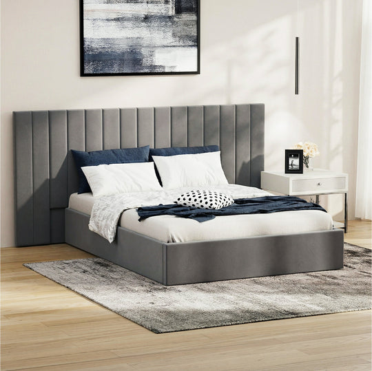 Bed Frame Double Gas Lift Storage Oversized Headboard Velvet