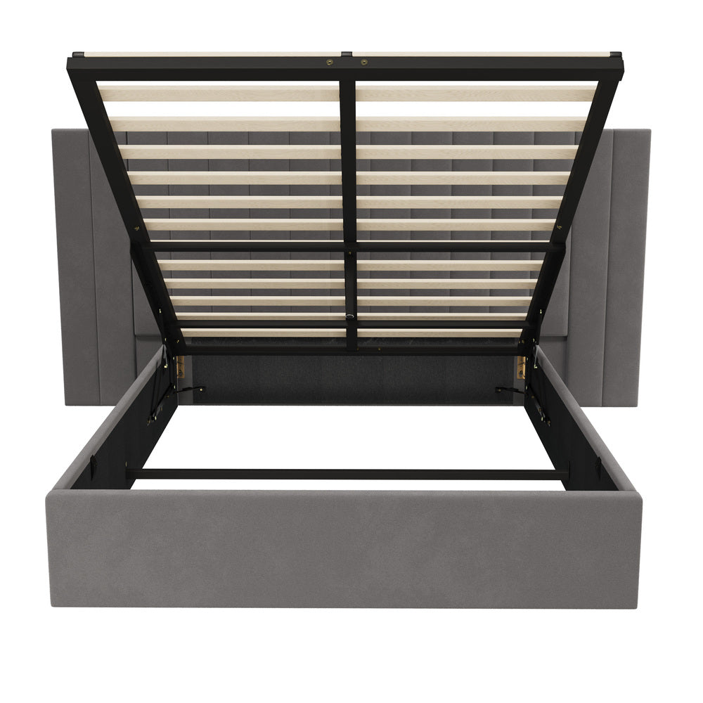 Bed Frame Double Gas Lift Storage Oversized Headboard Velvet