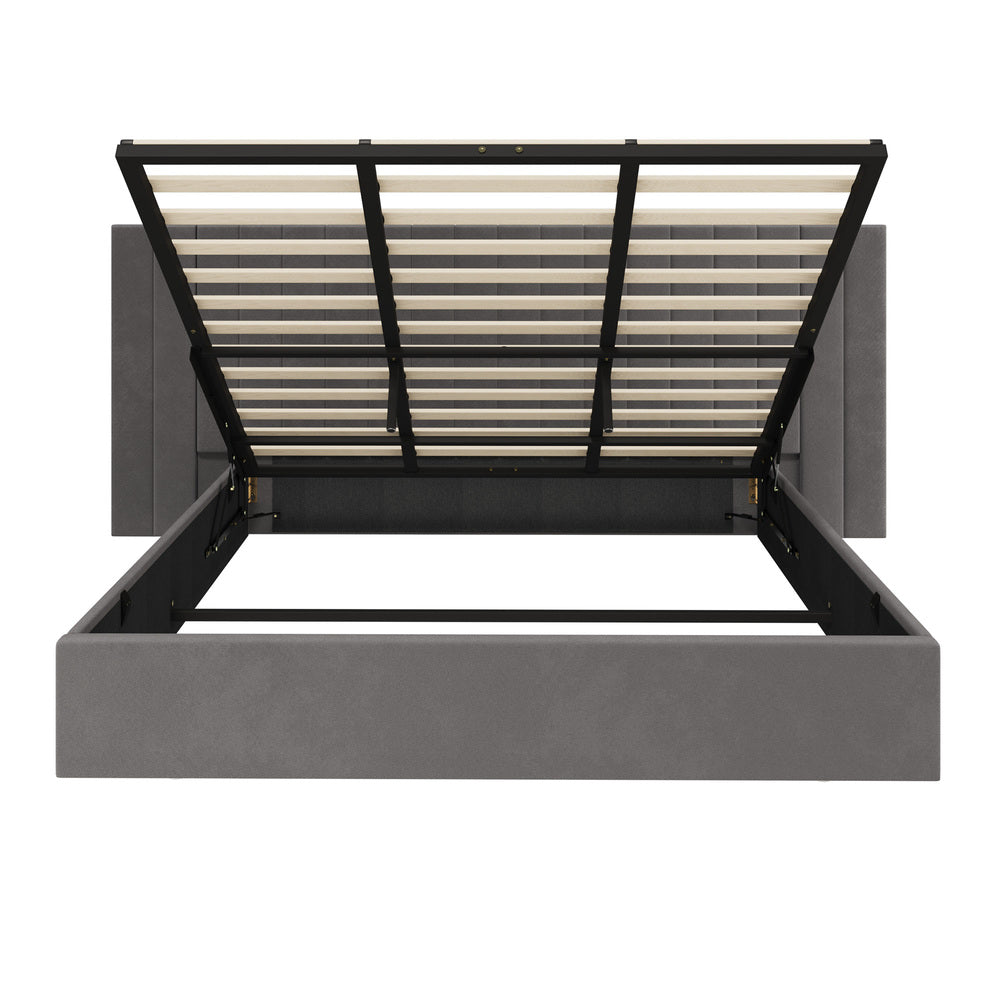 Bed Frame King Gas Lift Storage Oversized Headboard Velvet