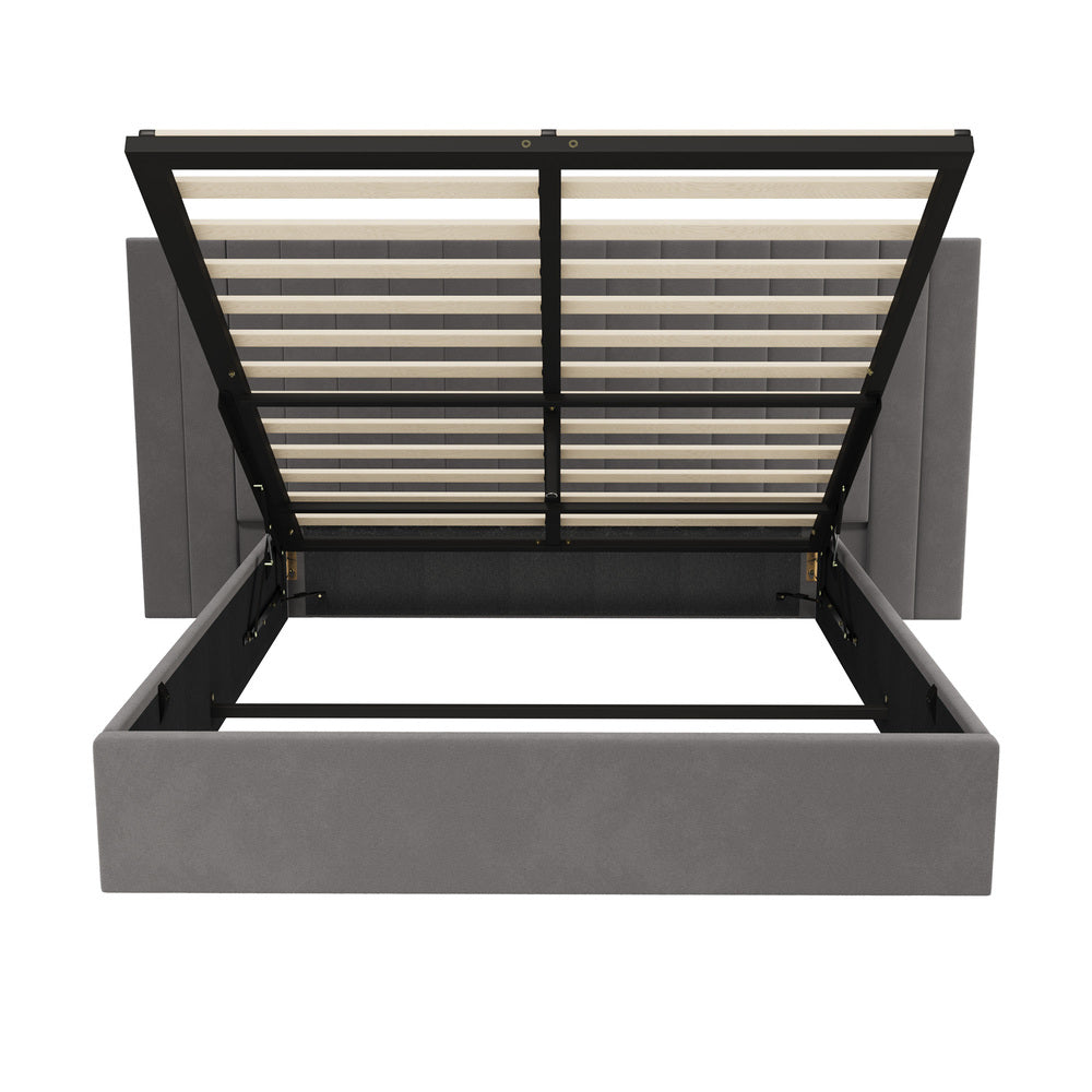 Bed Frame Queen Gas Lift Storage Oversized Headboard Velvet