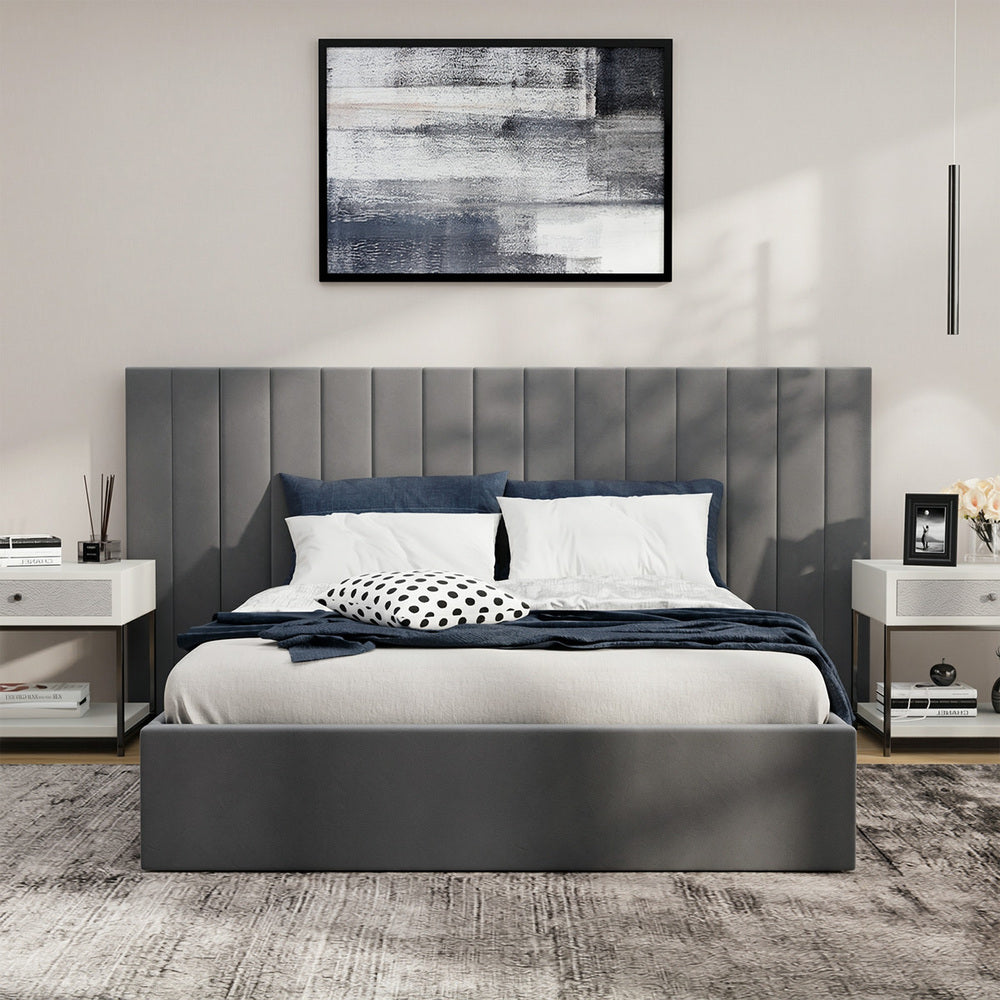Bed Frame Queen Gas Lift Storage Oversized Headboard Velvet