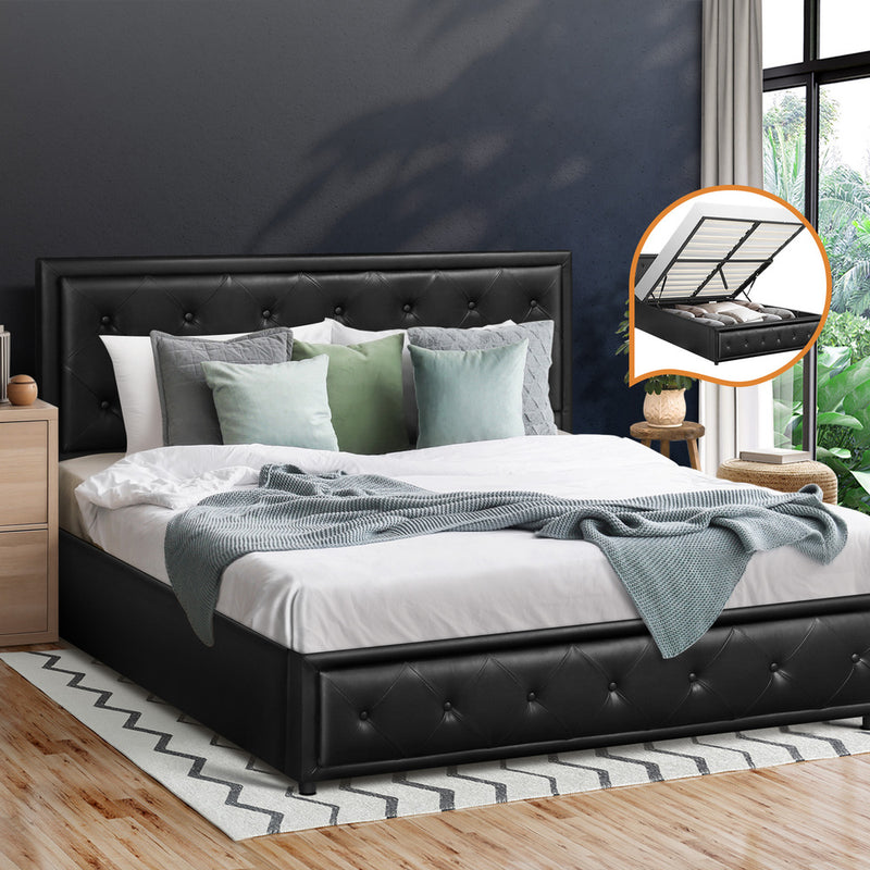 Black/Grey Modern Gas Lift Bed Frame with Storage Space - Black colour - photo 51