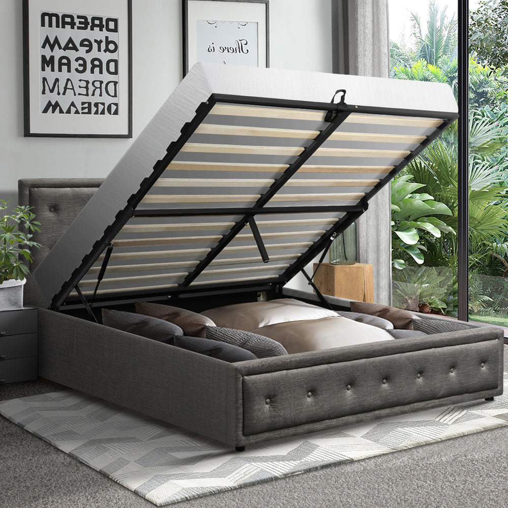 Black/Grey Modern Gas Lift Bed Frame with Storage Space