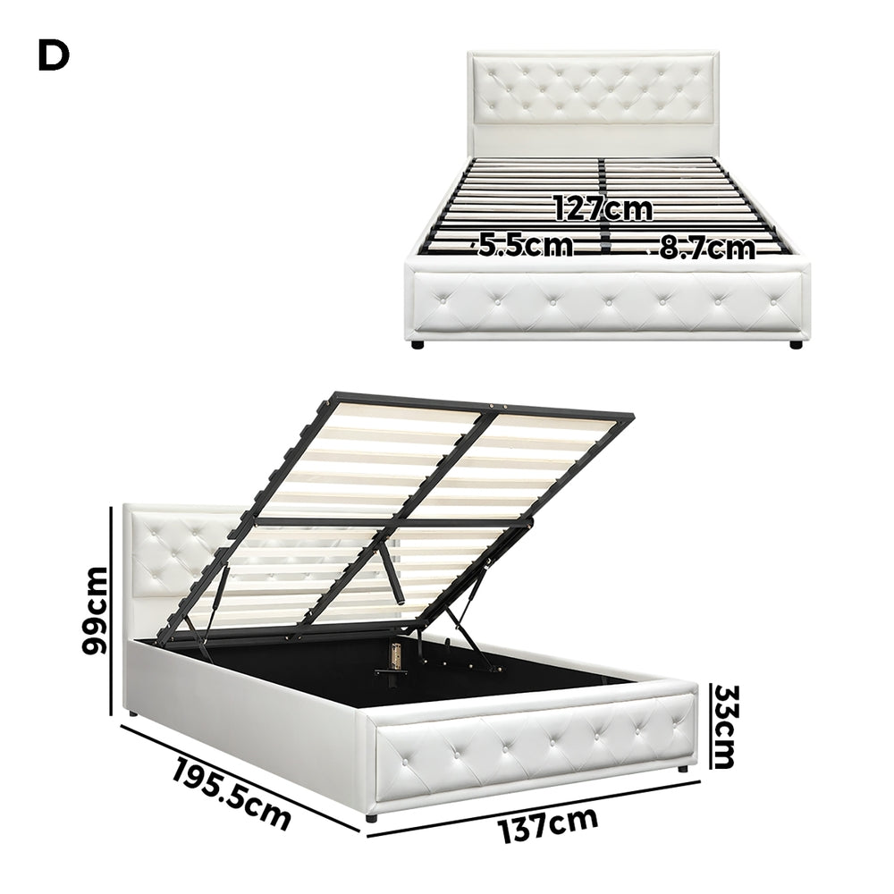 Sleek Gas Lift Bed Frame with Storage Space White