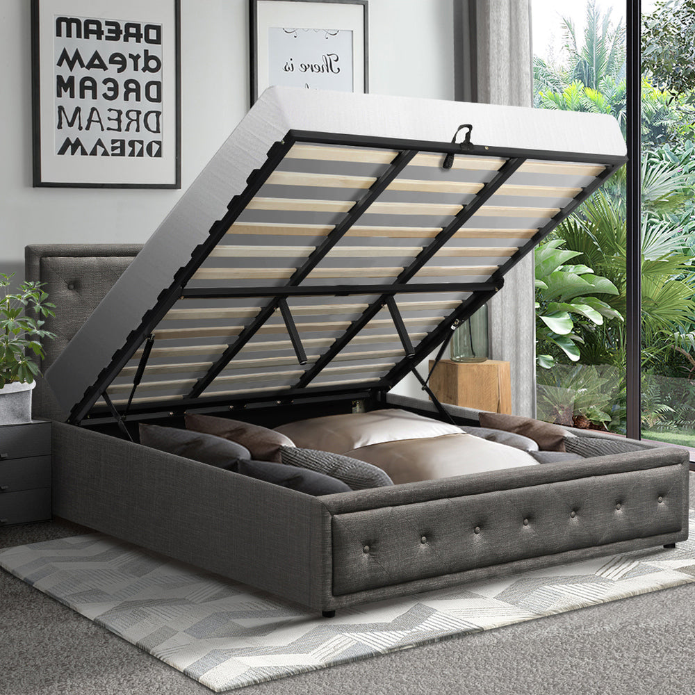 Black/Grey Modern Gas Lift Bed Frame with Storage Space