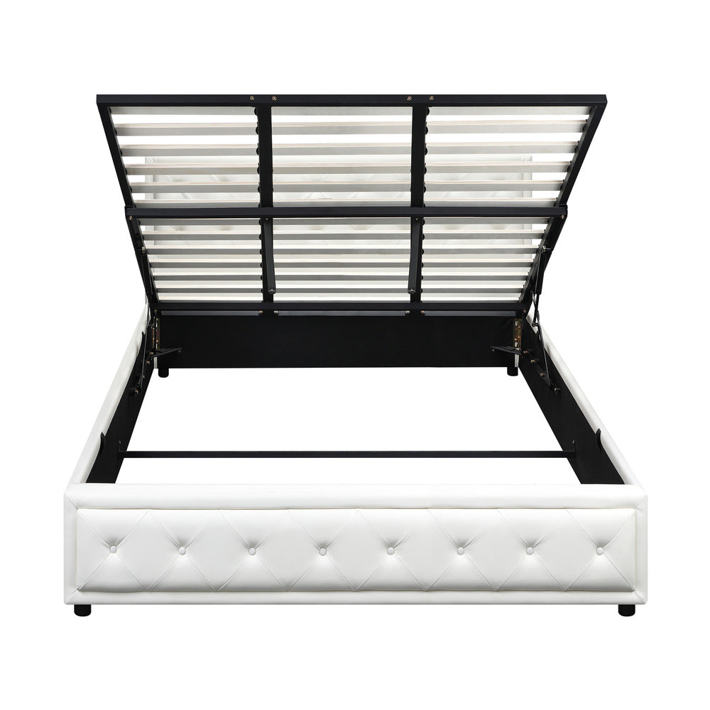 Sleek Gas Lift Bed Frame with Storage Space White