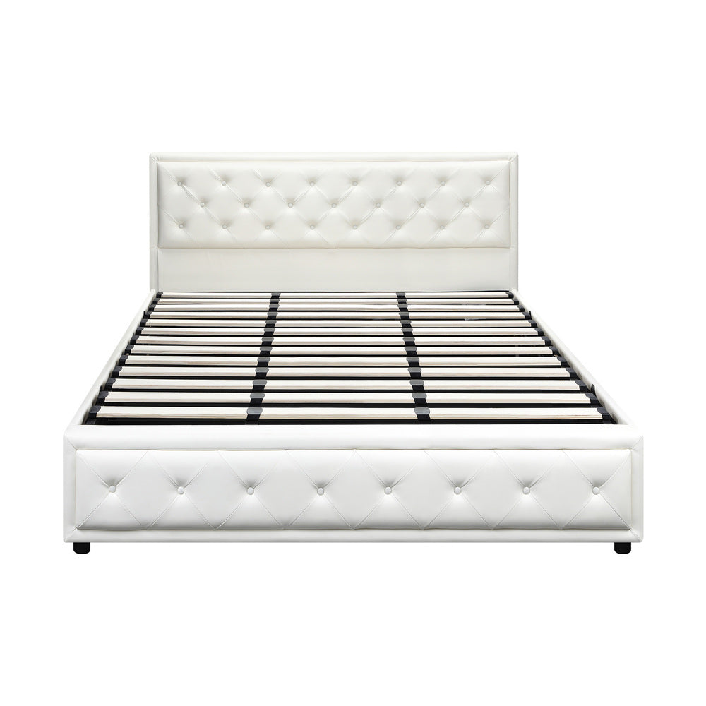 Sleek Gas Lift Bed Frame with Storage Space White