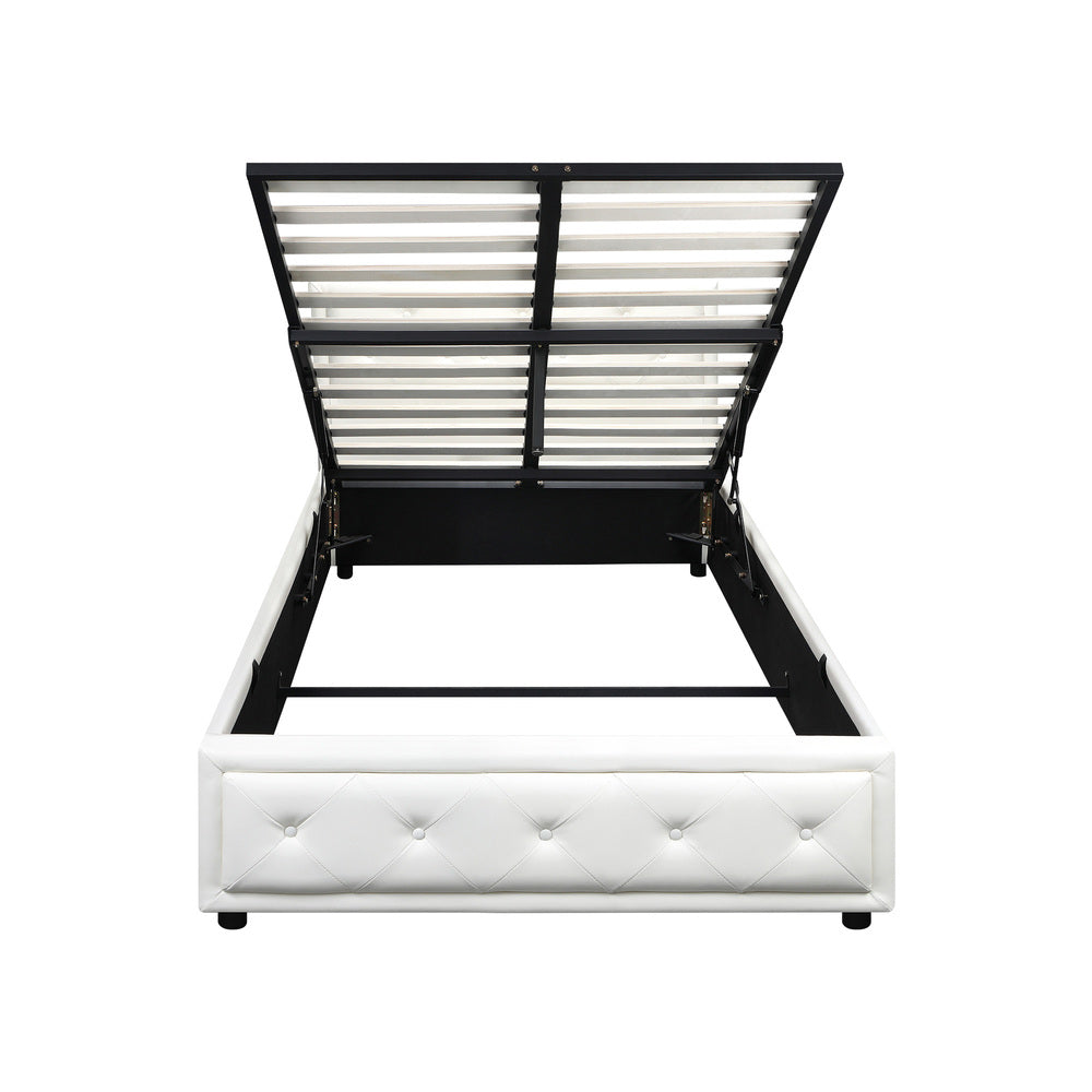 Sleek Gas Lift Bed Frame with Storage Space White