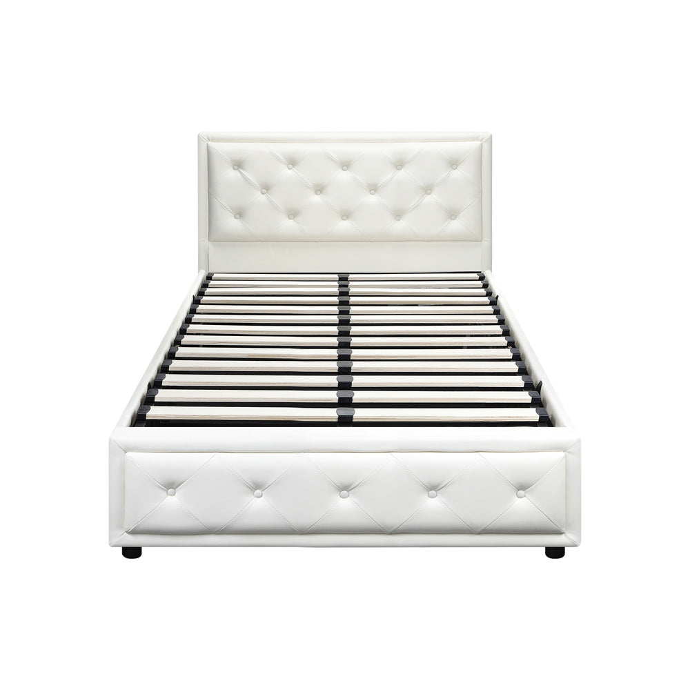 Sleek Gas Lift Bed Frame with Storage Space White