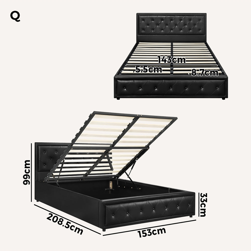 Black/Grey Modern Gas Lift Bed Frame with Storage Space