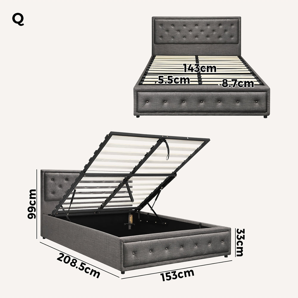 Black/Grey Modern Gas Lift Bed Frame with Storage Space