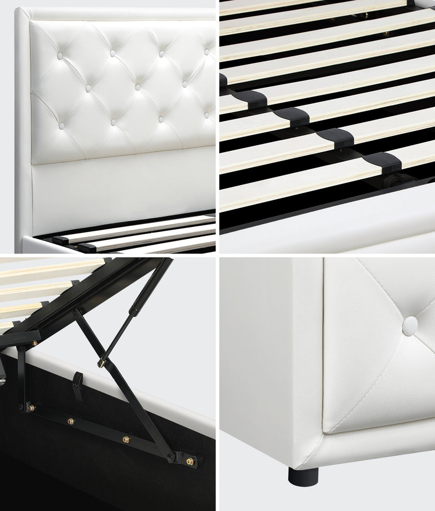 Modern White Gas Lift Bed Frame with Built-In Storage Queen Bedroom