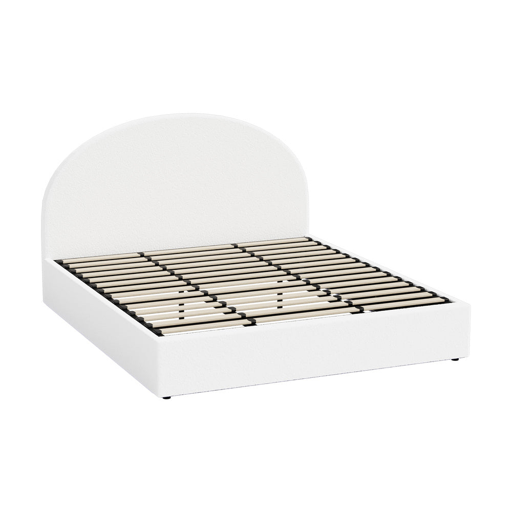 King Bed Frame Gas Lift LED Storage Boucle | Simpledeals
