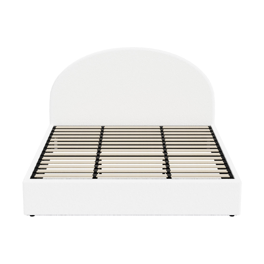 King Bed Frame Gas Lift LED Storage Boucle | Simpledeals