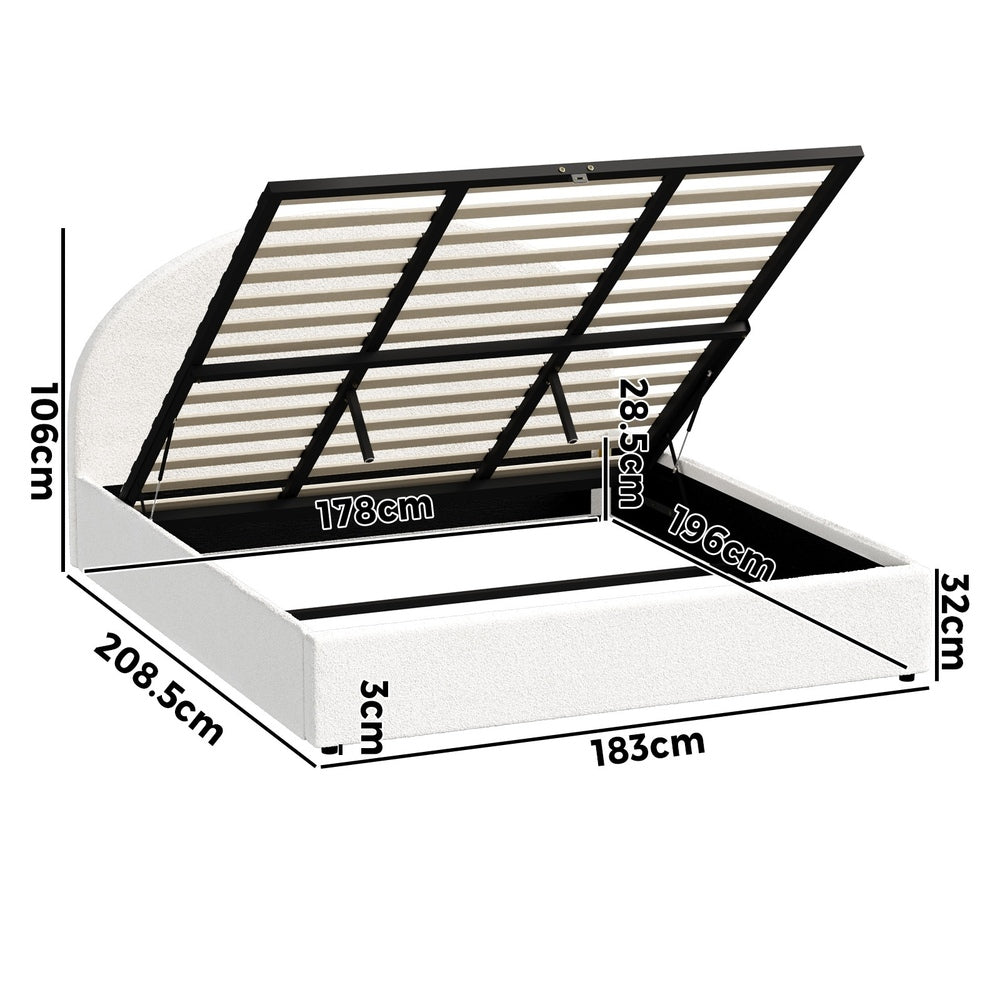 King Bed Frame Gas Lift LED Storage Boucle | Simpledeals