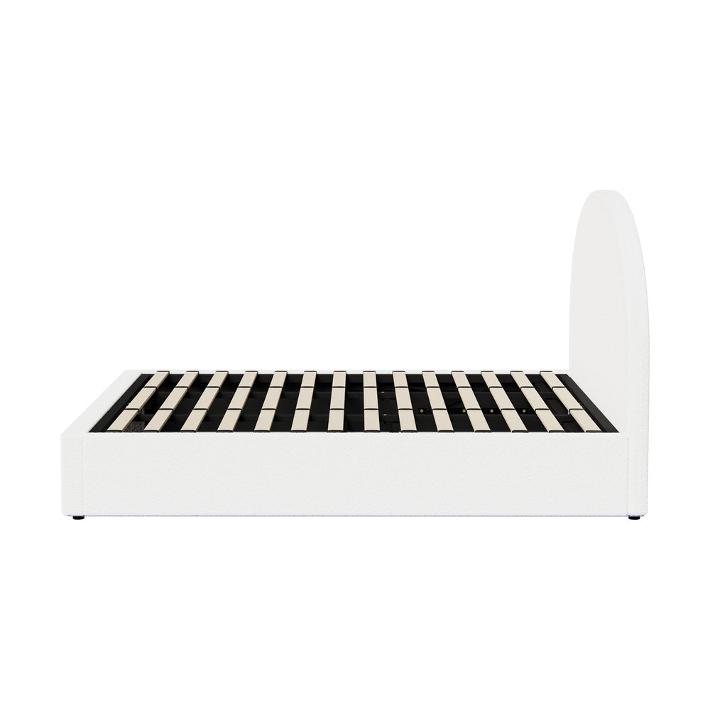 King Bed Frame Gas Lift LED Storage Boucle | Simpledeals