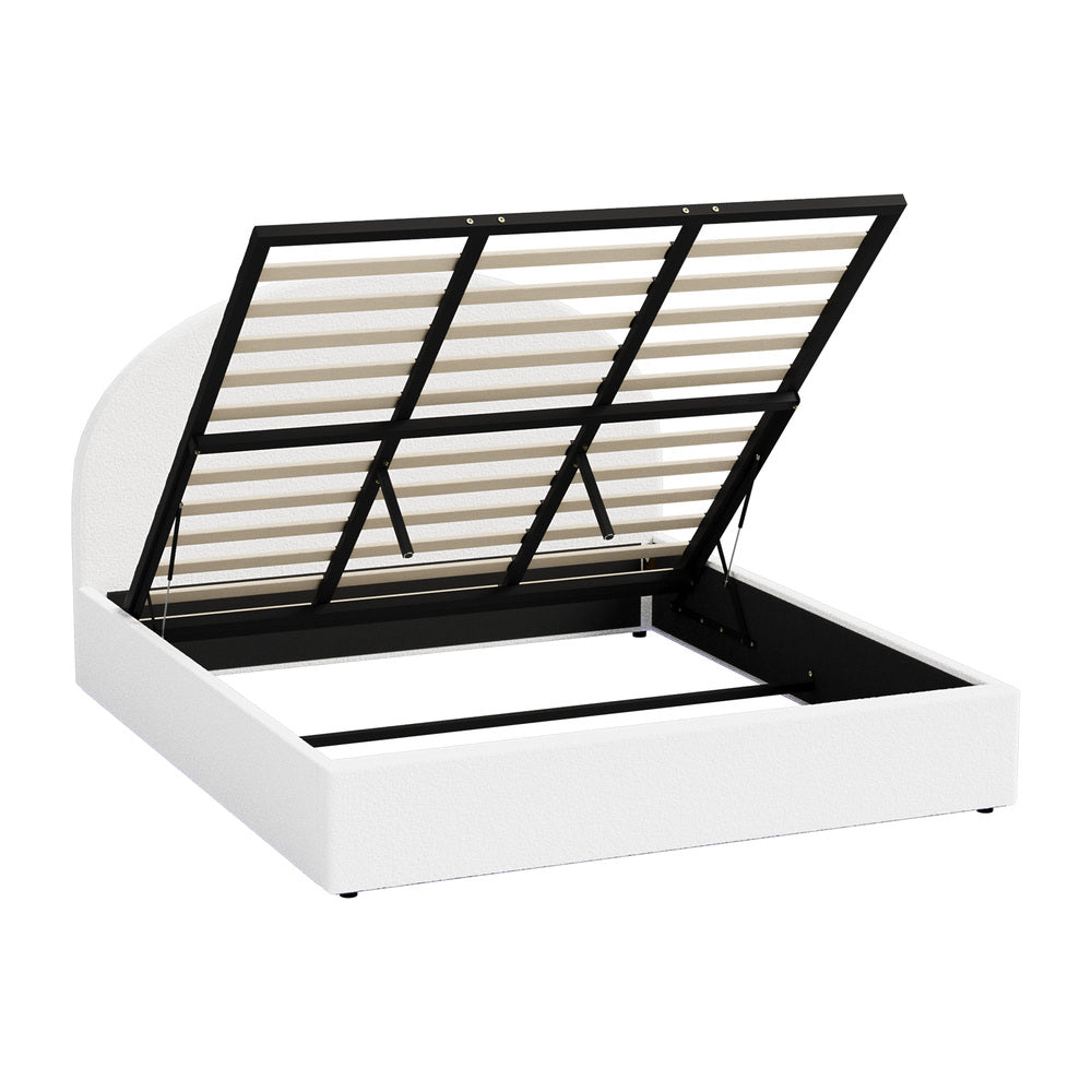 King Bed Frame Gas Lift LED Storage Boucle | Simpledeals