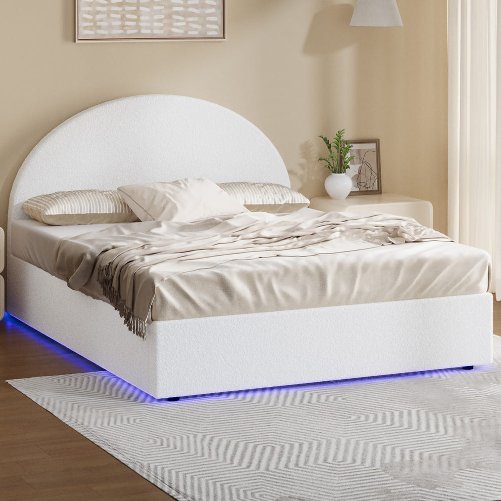 Queen Gas Lift Bed Boucle LED Storage Base | Simpledeals