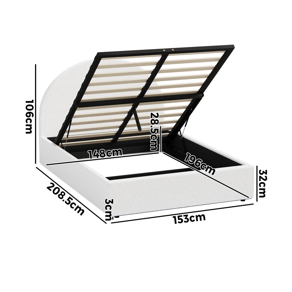 Queen Gas Lift Bed Boucle LED Storage Base | Simpledeals