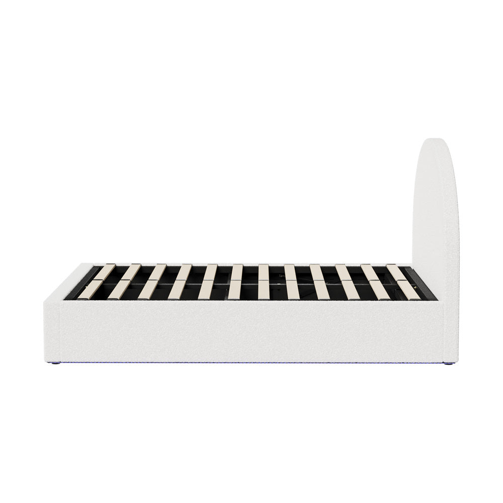 Queen Gas Lift Bed Boucle LED Storage Base | Simpledeals