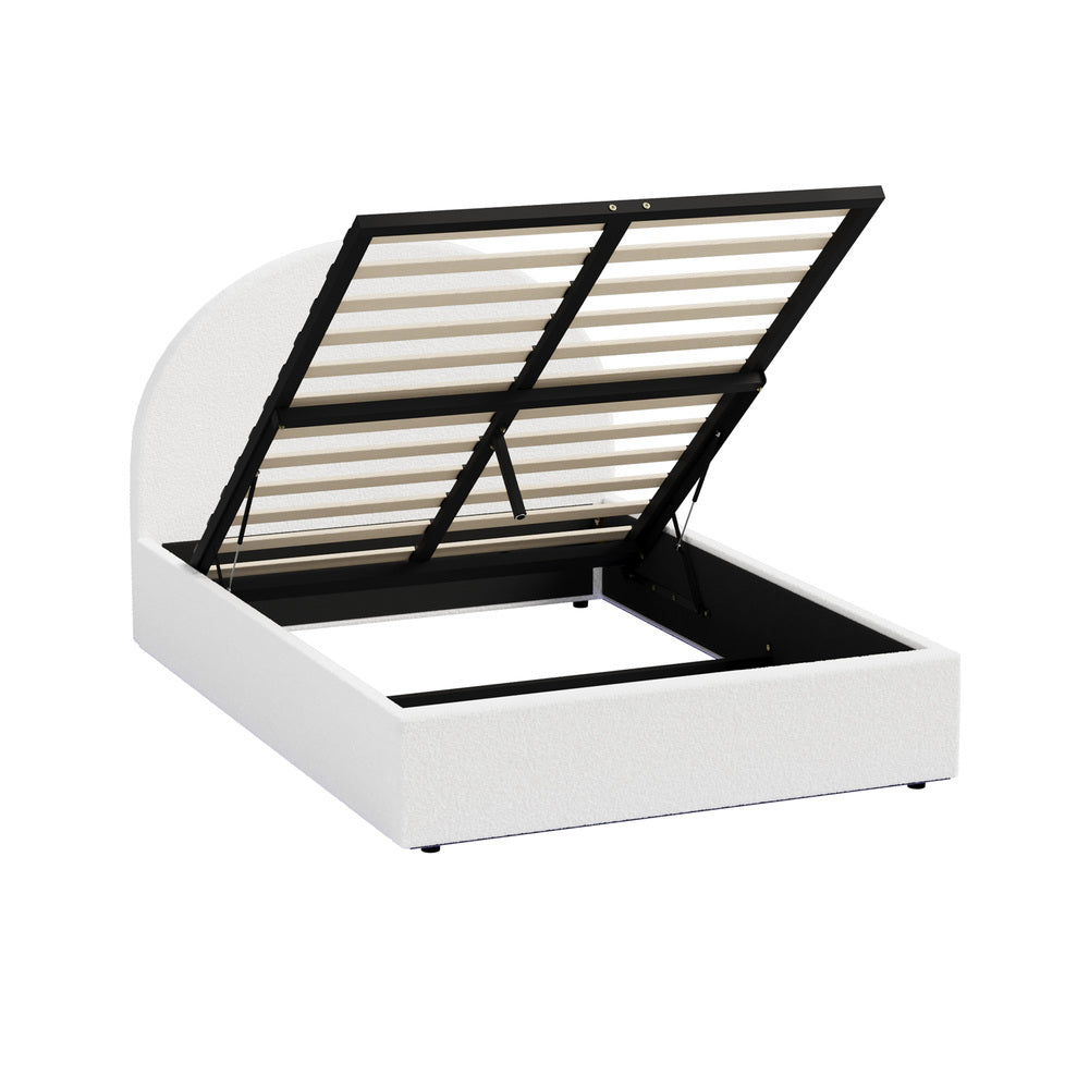Queen Gas Lift Bed Boucle LED Storage Base | Simpledeals