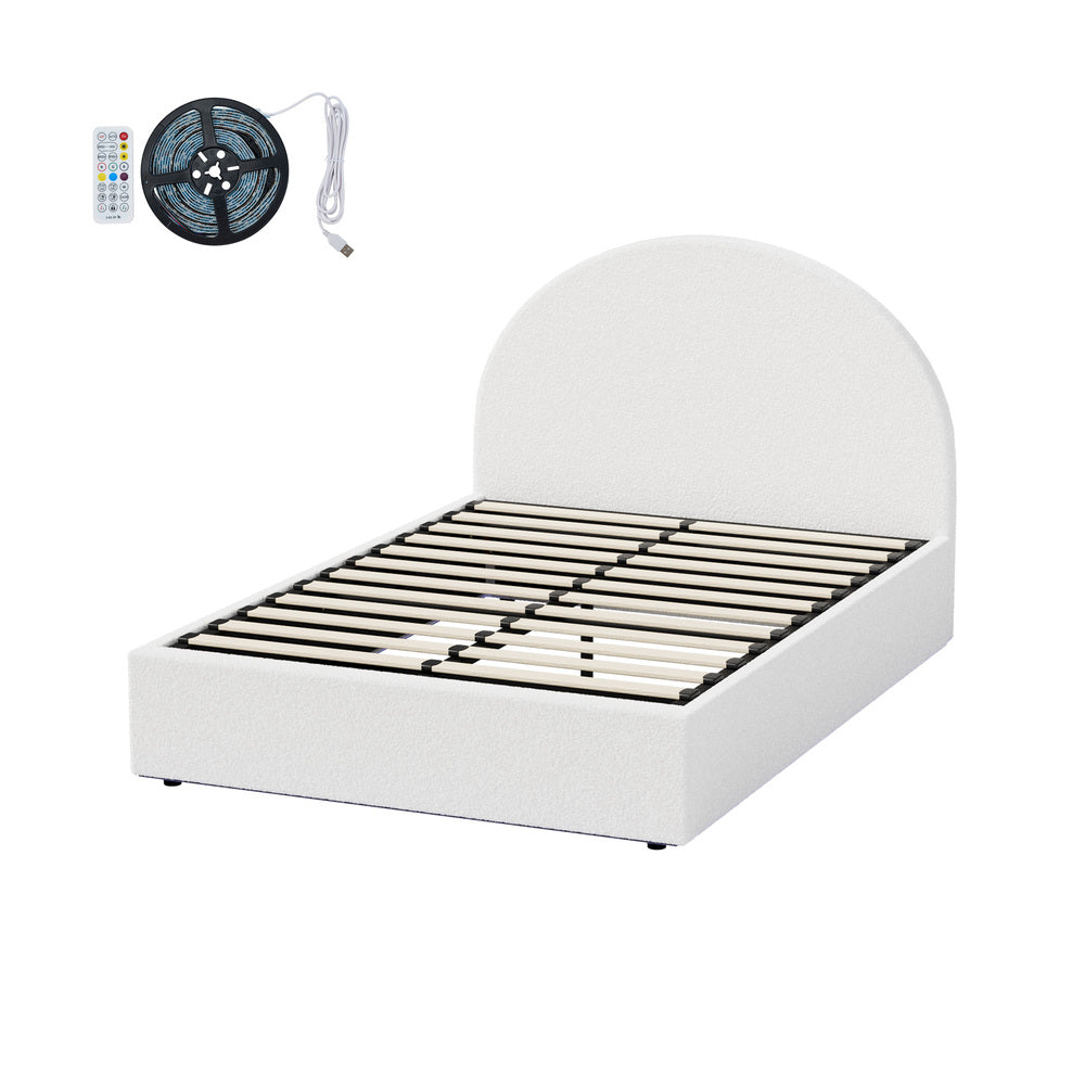 Queen Gas Lift Bed Boucle LED Storage Base | Simpledeals