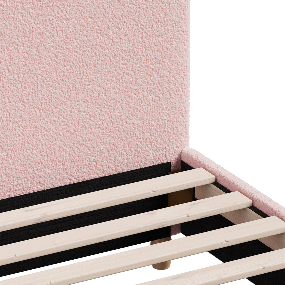 Stylish Pink Boucle Bed Frame with Cloud-Shaped Headboard Double