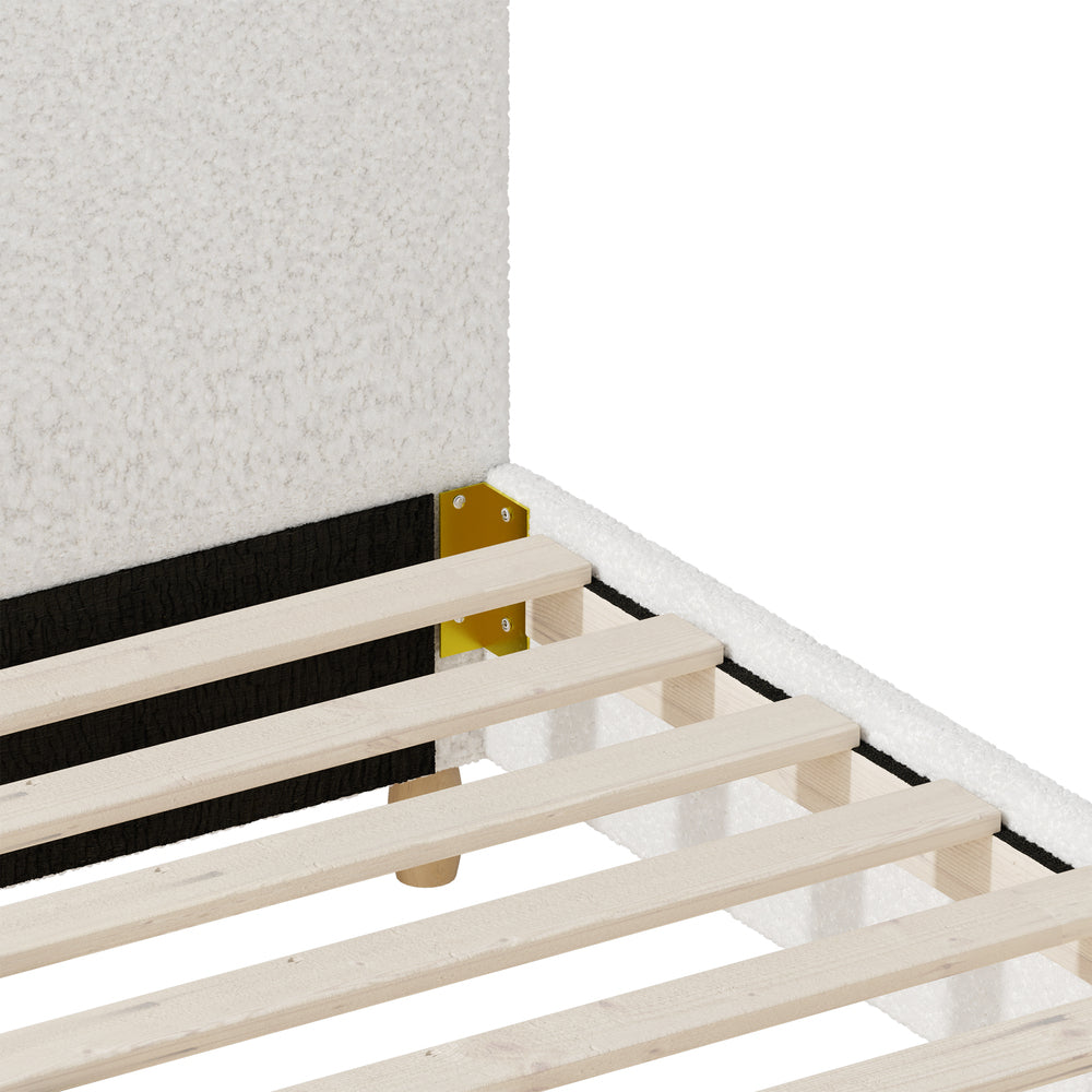Contemporary White Boucle Bed Frame with Cloud-Shaped Headboard