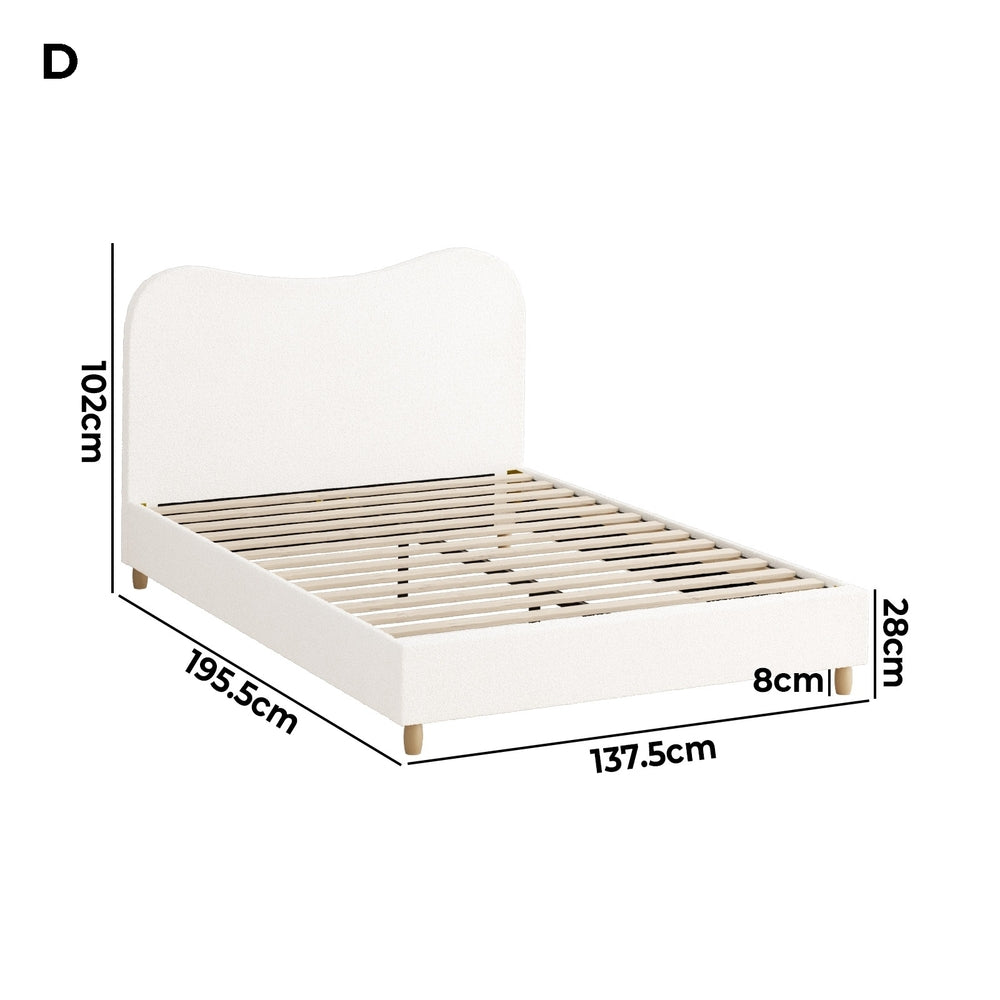 Contemporary White Boucle Bed Frame with Cloud-Shaped Headboard