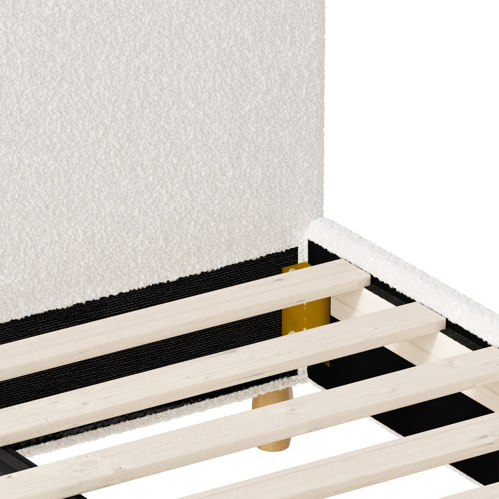 Contemporary White Boucle Bed Frame with Cloud-Shaped Headboard
