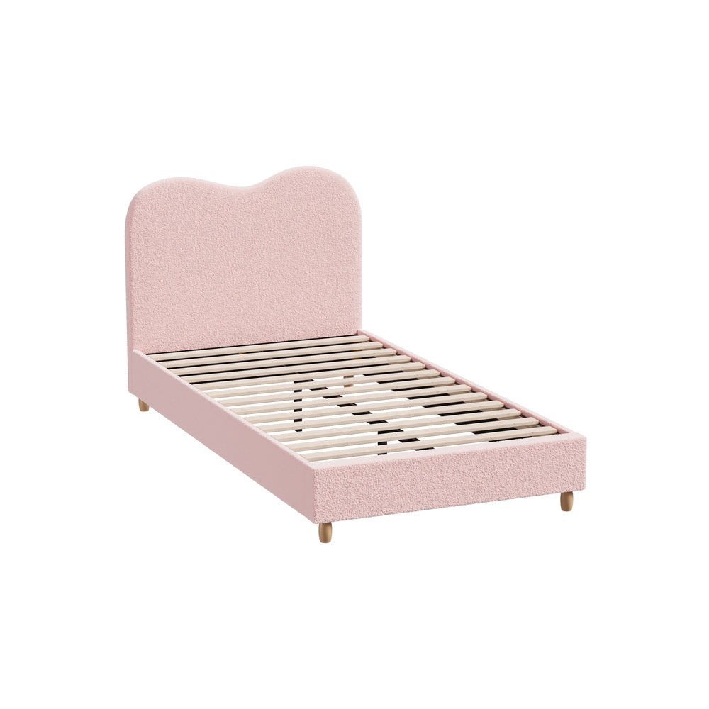 Modern Pink Boucle Bed Frame with Cloud-Shaped Headboard King Single