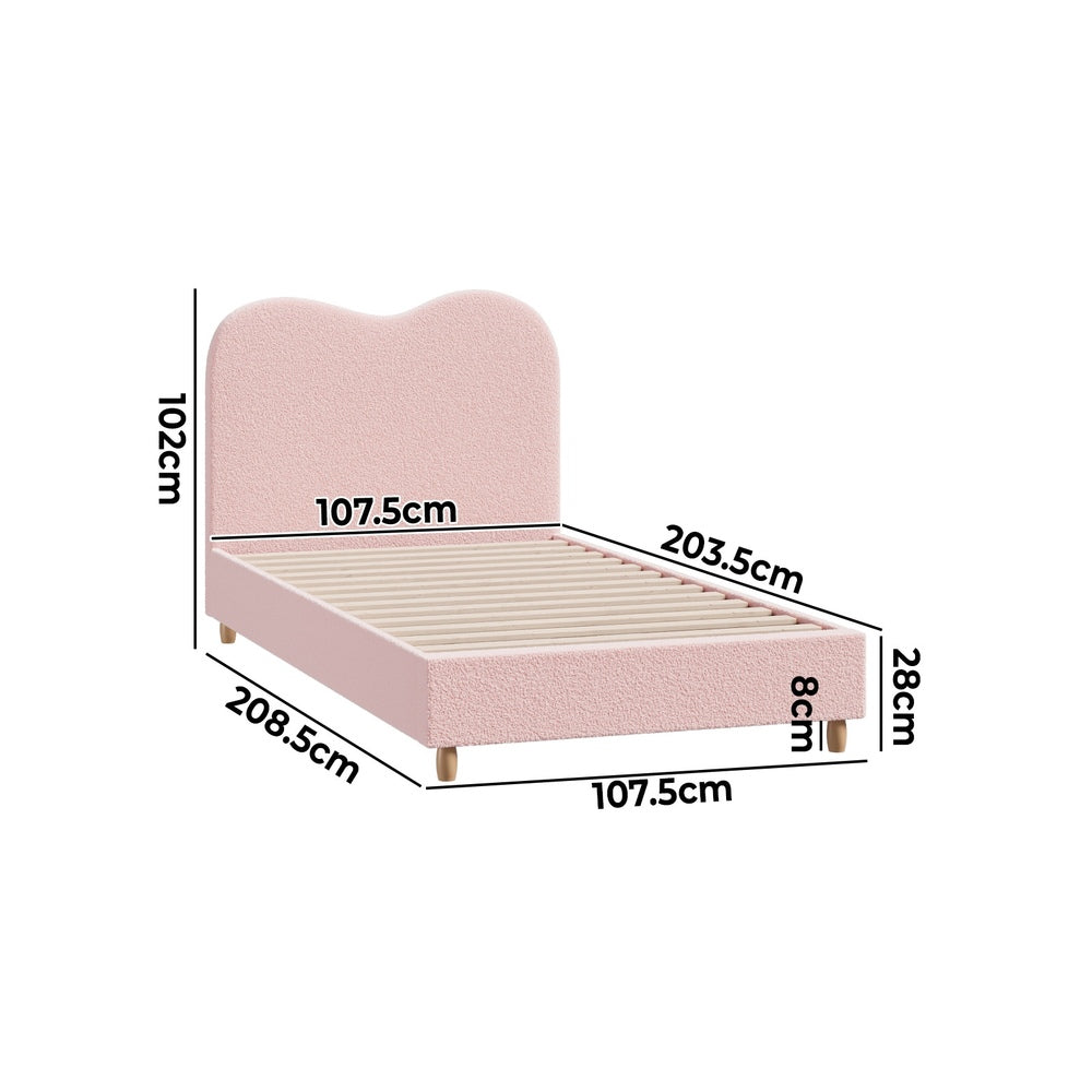 Modern Pink Boucle Bed Frame with Cloud-Shaped Headboard King Single