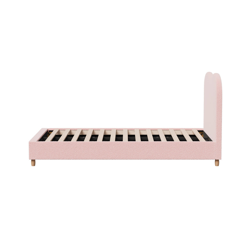 Modern Pink Boucle Bed Frame with Cloud-Shaped Headboard King Single