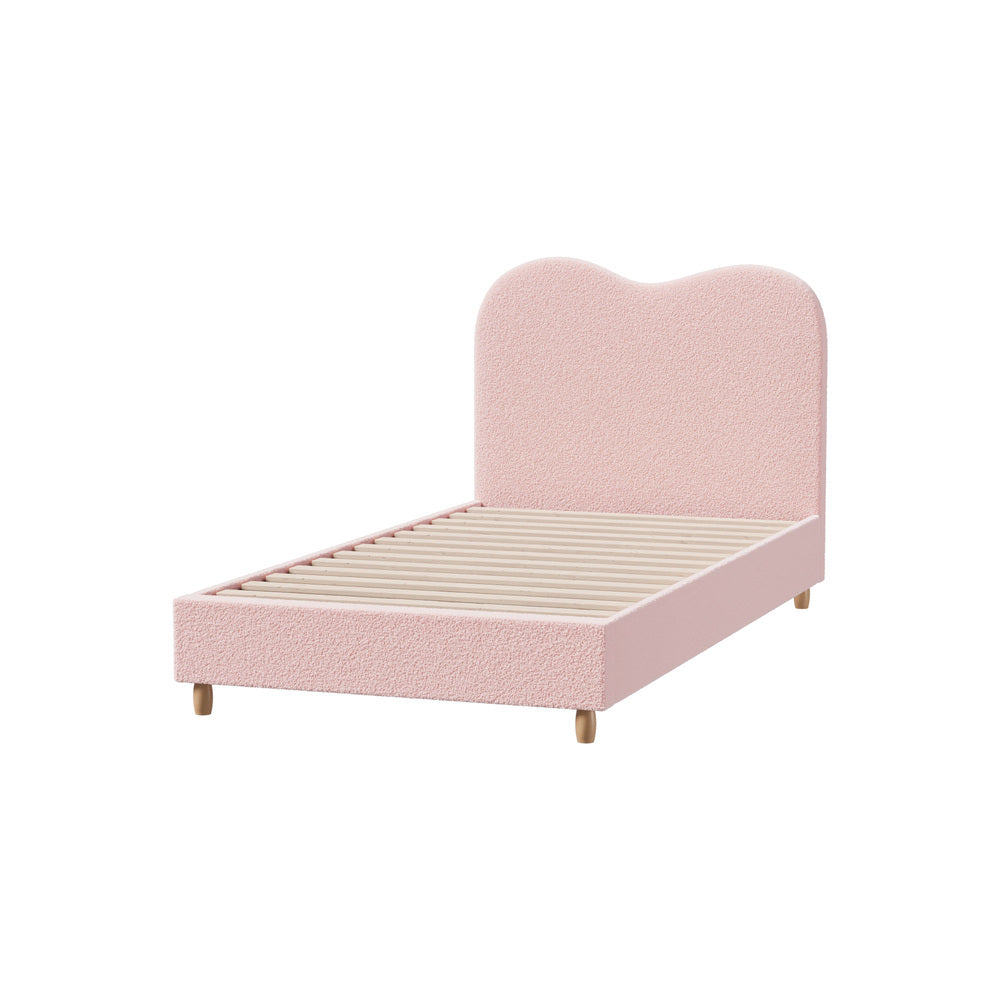 Modern Pink Boucle Bed Frame with Cloud-Shaped Headboard King Single