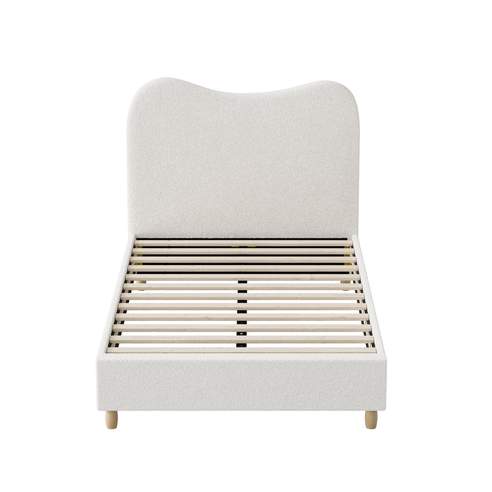 Contemporary White Boucle Bed Frame with Cloud-Shaped Headboard
