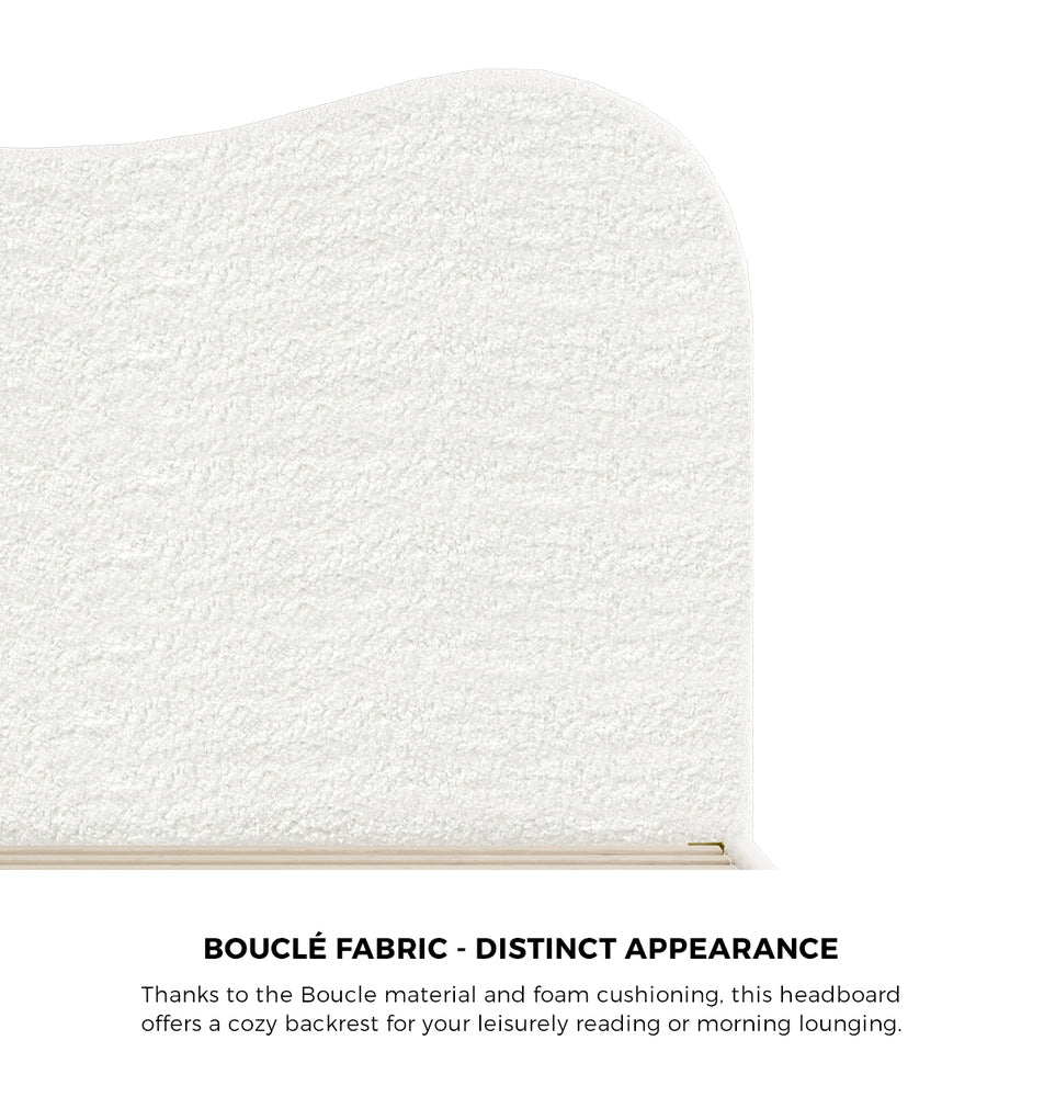 Contemporary White Boucle Bed Frame with Cloud-Shaped Headboard
