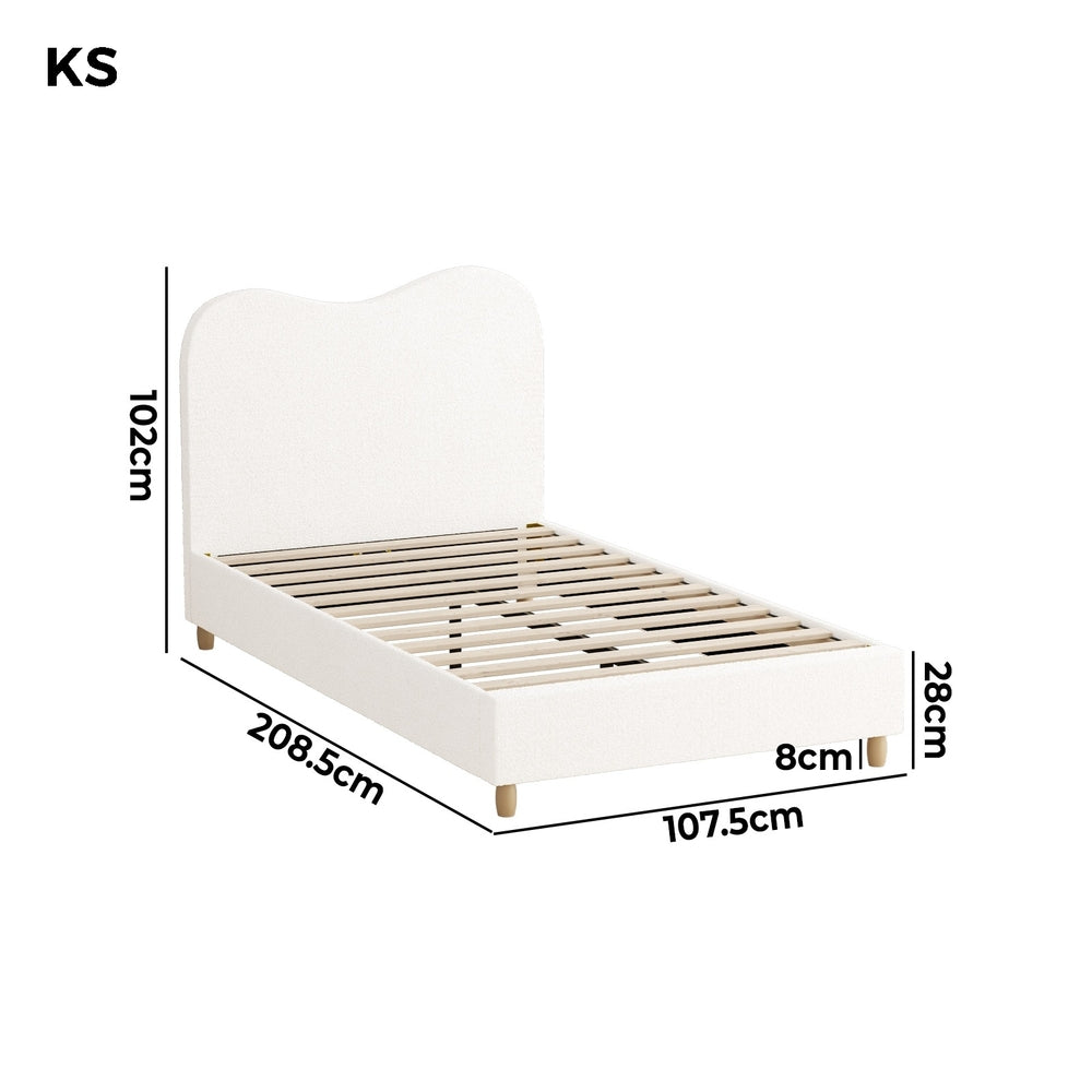 Contemporary White Boucle Bed Frame with Cloud-Shaped Headboard