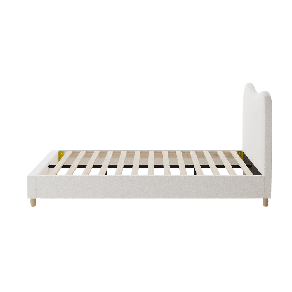 Contemporary White Boucle Bed Frame with Cloud-Shaped Headboard