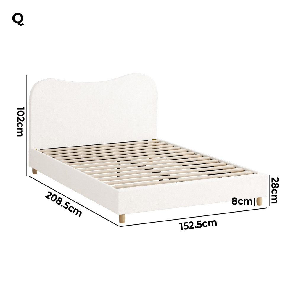 Contemporary White Boucle Bed Frame with Cloud-Shaped Headboard