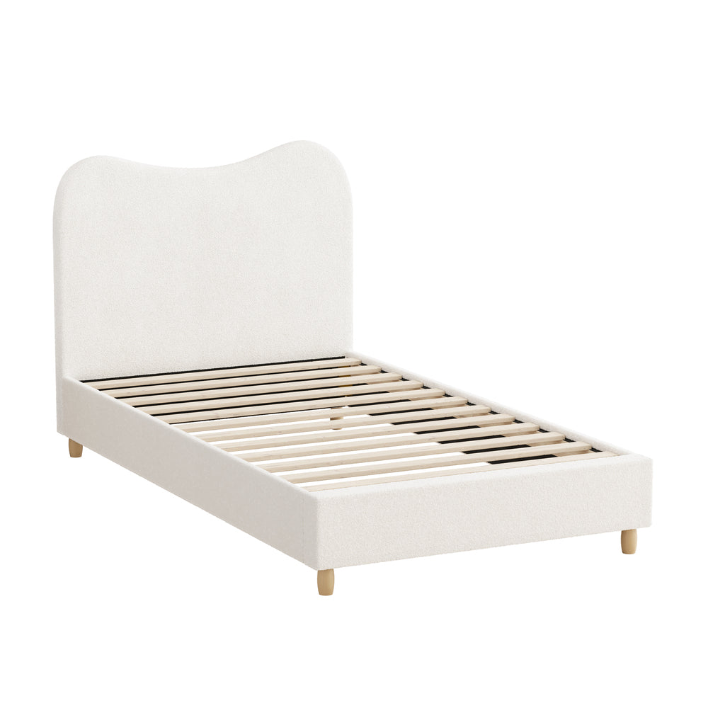 Contemporary White Boucle Bed Frame with Cloud-Shaped Headboard