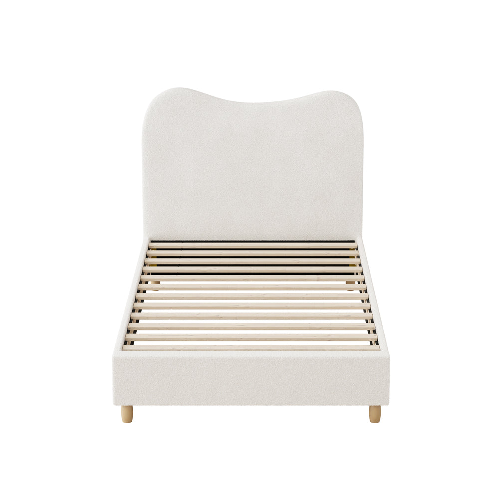Contemporary White Boucle Bed Frame with Cloud-Shaped Headboard