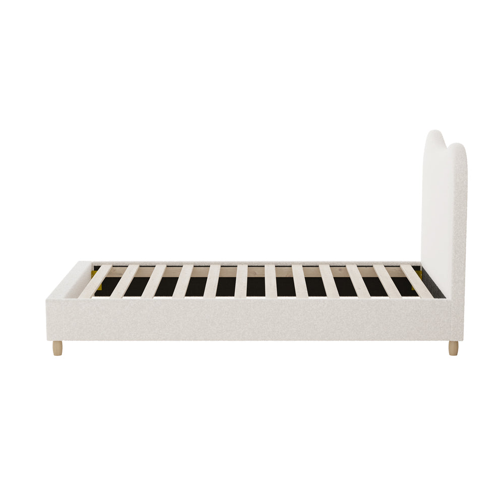 Contemporary White Boucle Bed Frame with Cloud-Shaped Headboard