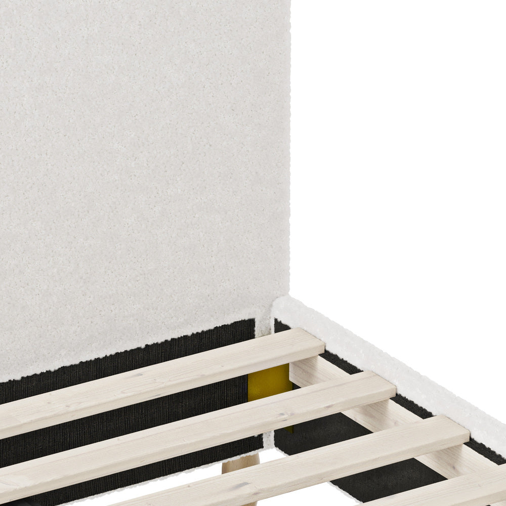 Contemporary White Boucle Bed Frame with Cloud-Shaped Headboard