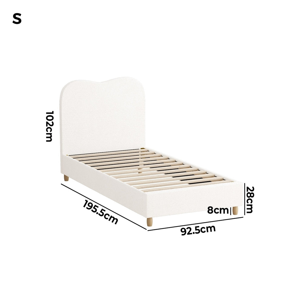 Contemporary White Boucle Bed Frame with Cloud-Shaped Headboard