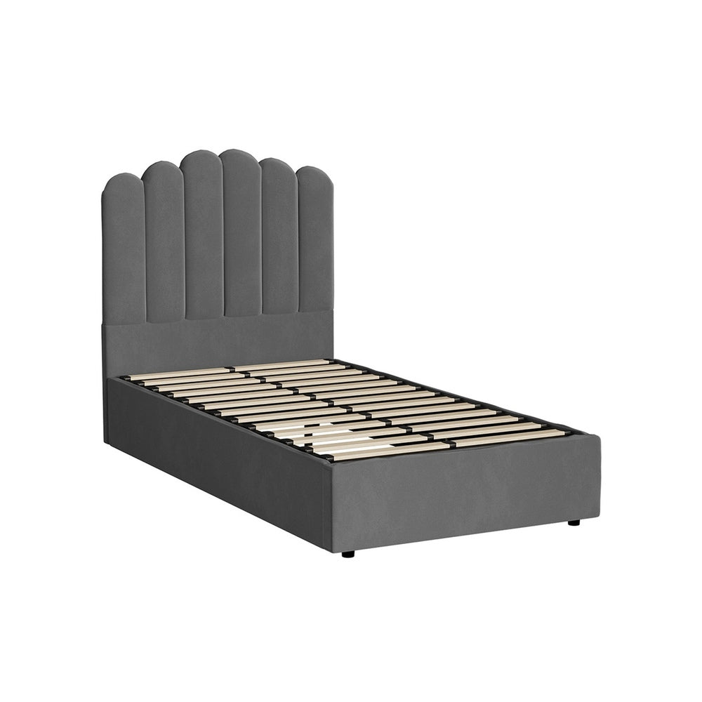 Modern Grey Velvet Bed Frame with Gas Lift Storage