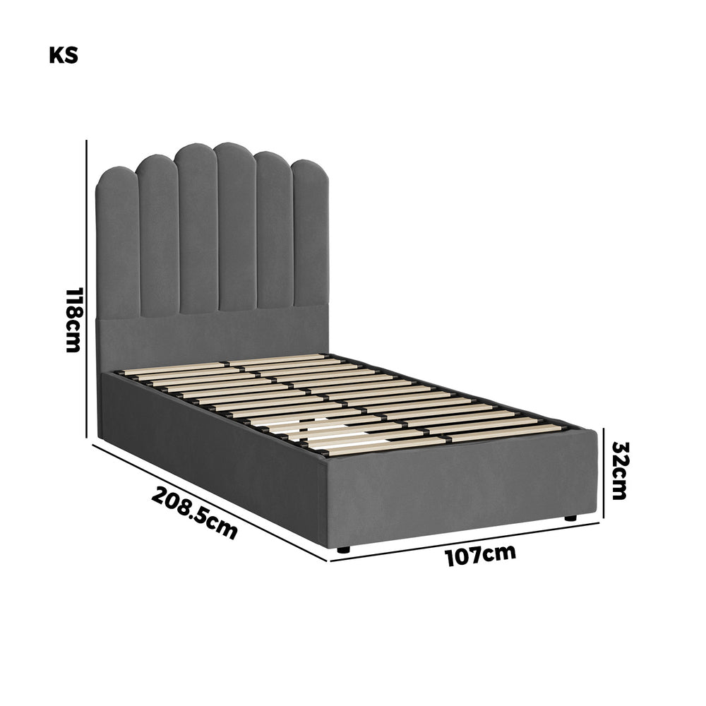 Modern Grey Velvet Bed Frame with Gas Lift Storage