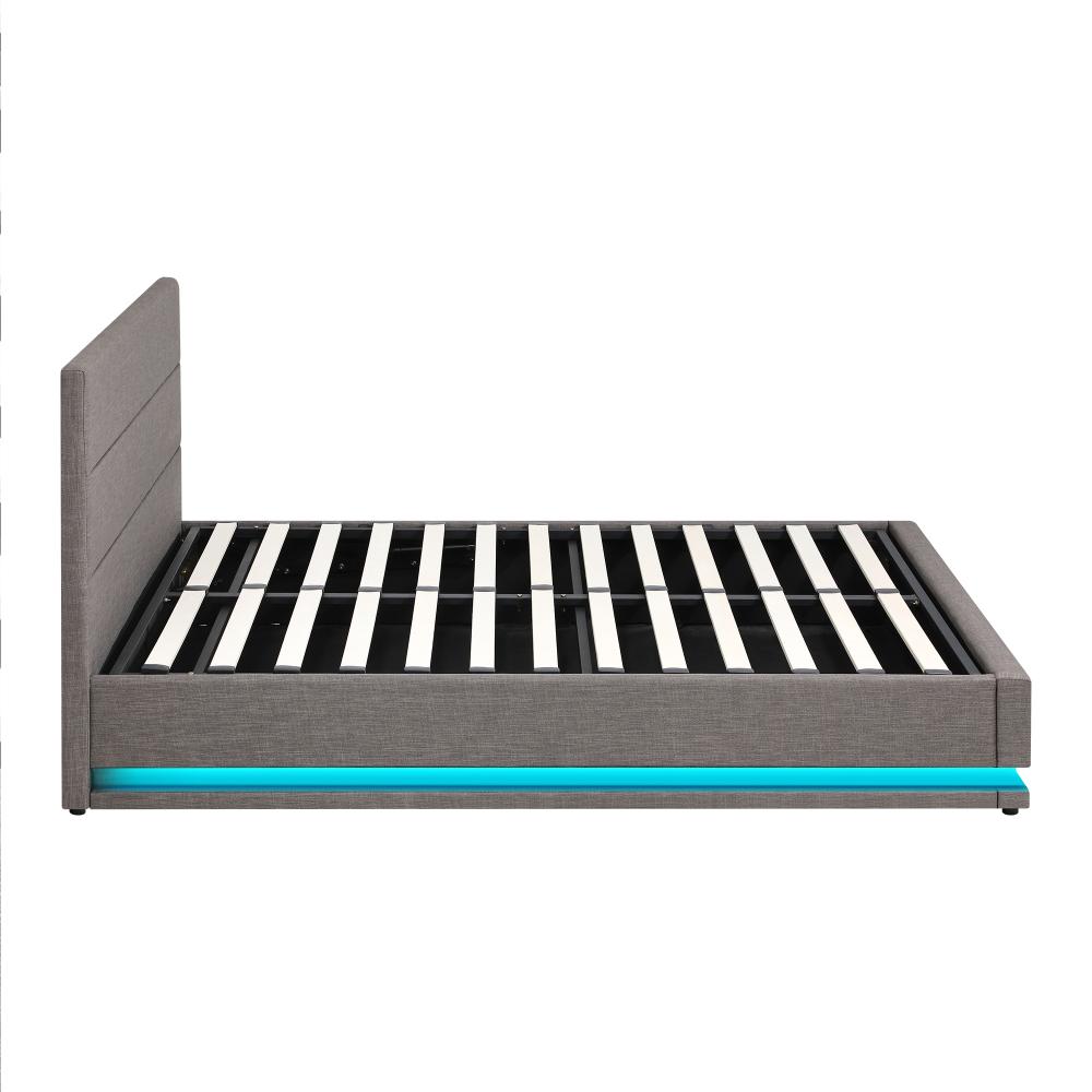 Bed Frame Double Bed Frame LED Mattress Base with Gas Lift Grey